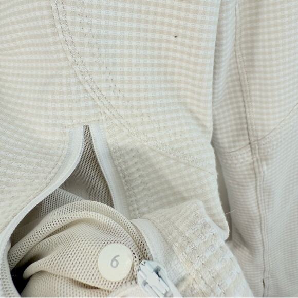 Lululemon Forme Jacket Dune Tan White Gingham Luon Zip Fitted Jacket 6 W4A92S - Picture 9 of 16